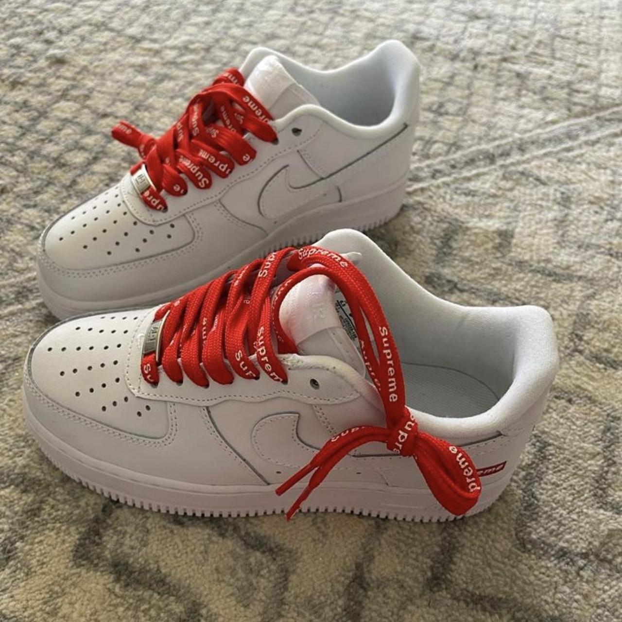 Nike Women's White and Red Trainers | Depop