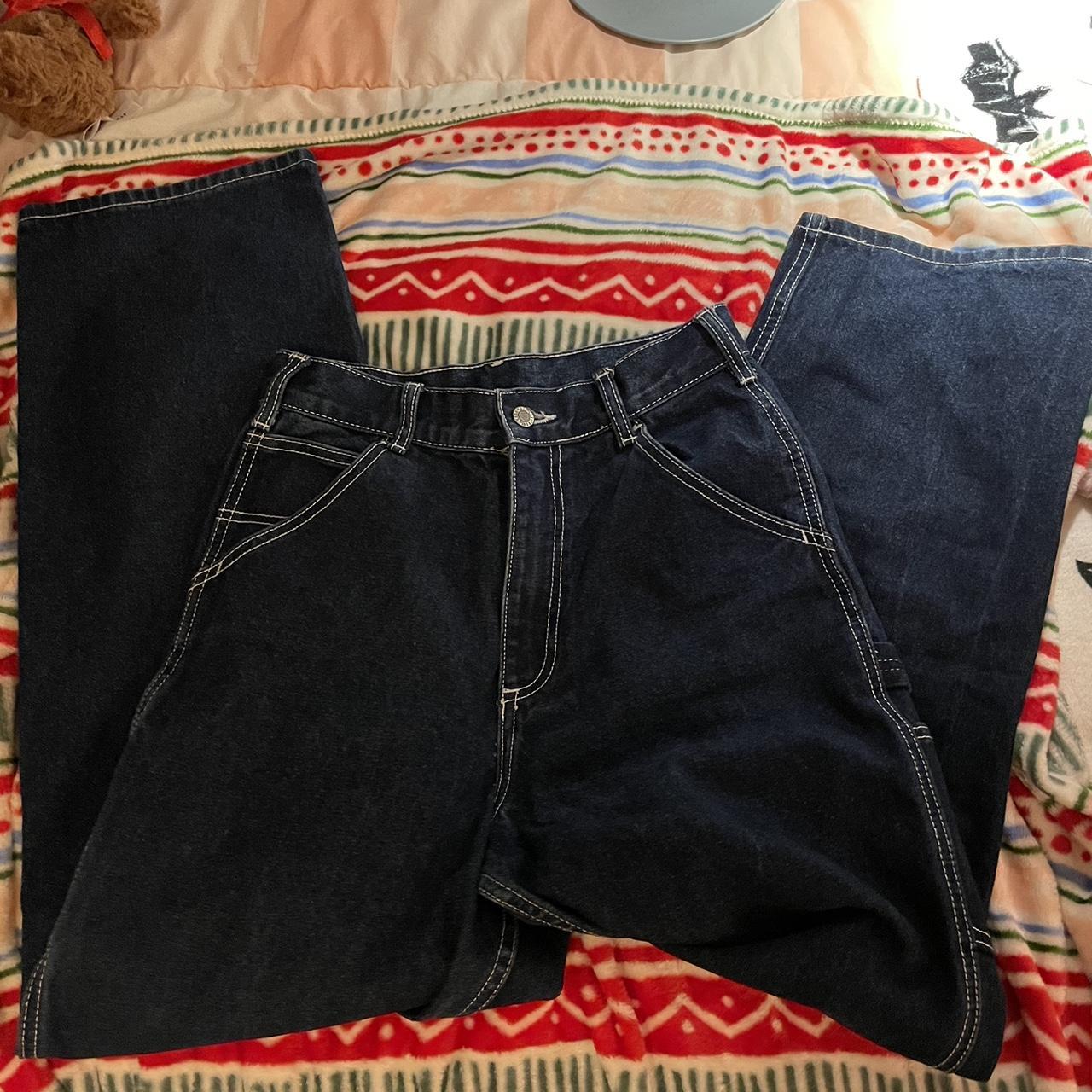 Brandy Melville Women's Navy and White Jeans