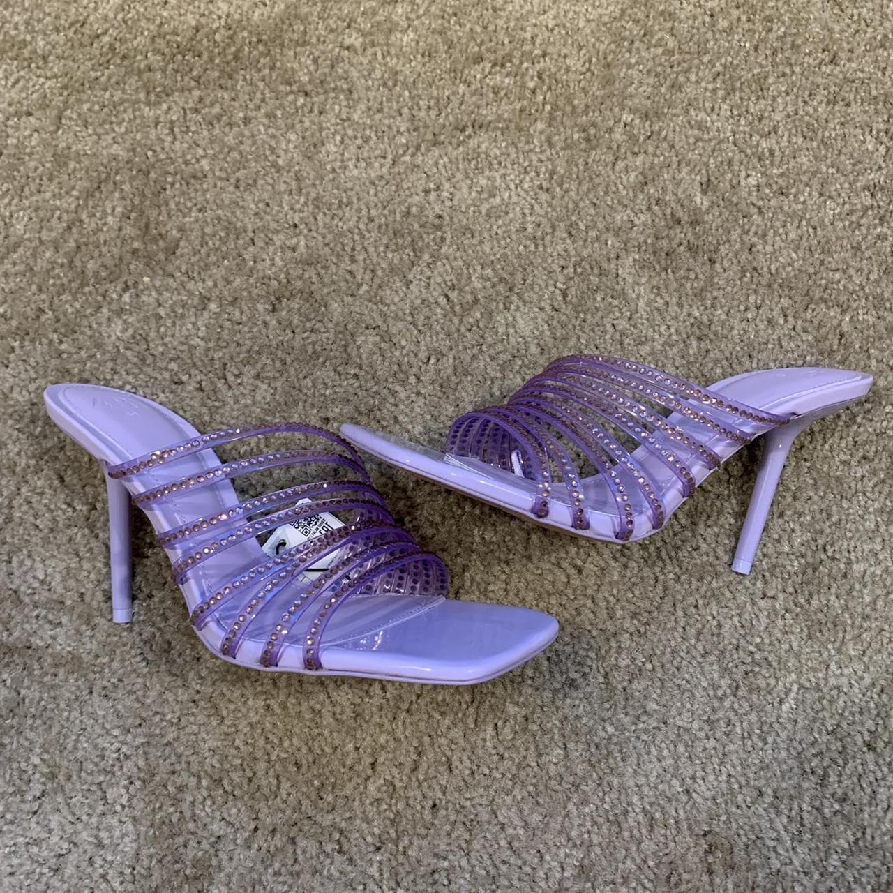 New Zara Rhinestone Vinyl High Heel Purple Sandals Depop