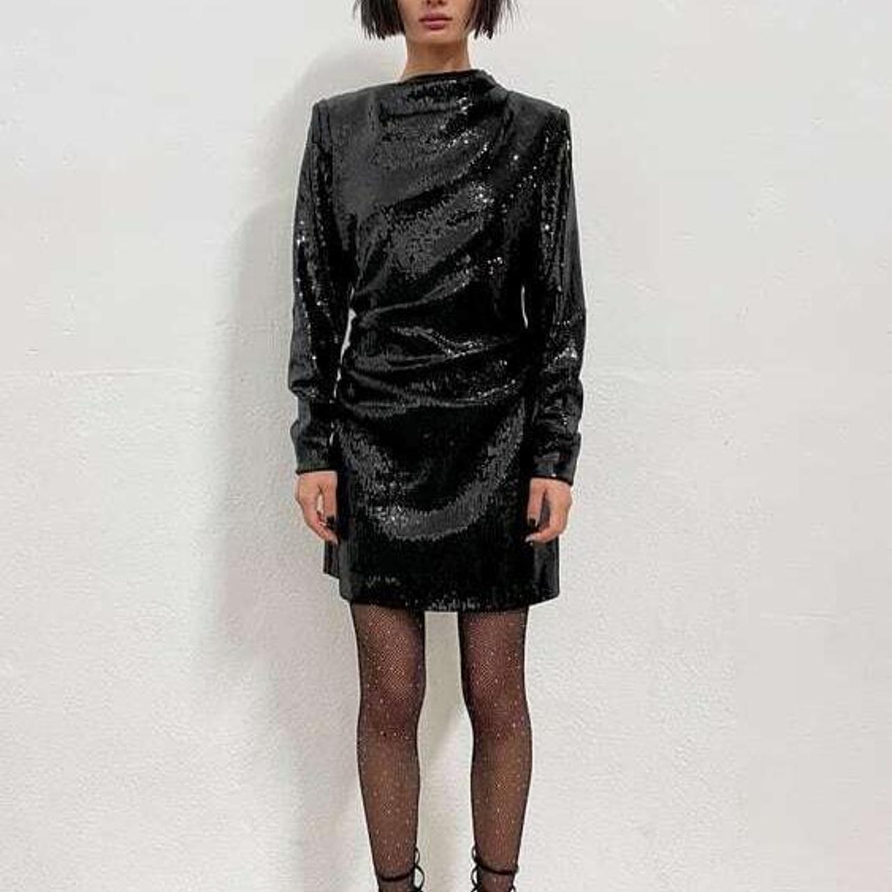 Zara Black Sequin Dress With Shoulder Pads New Zara Shoulder Pad