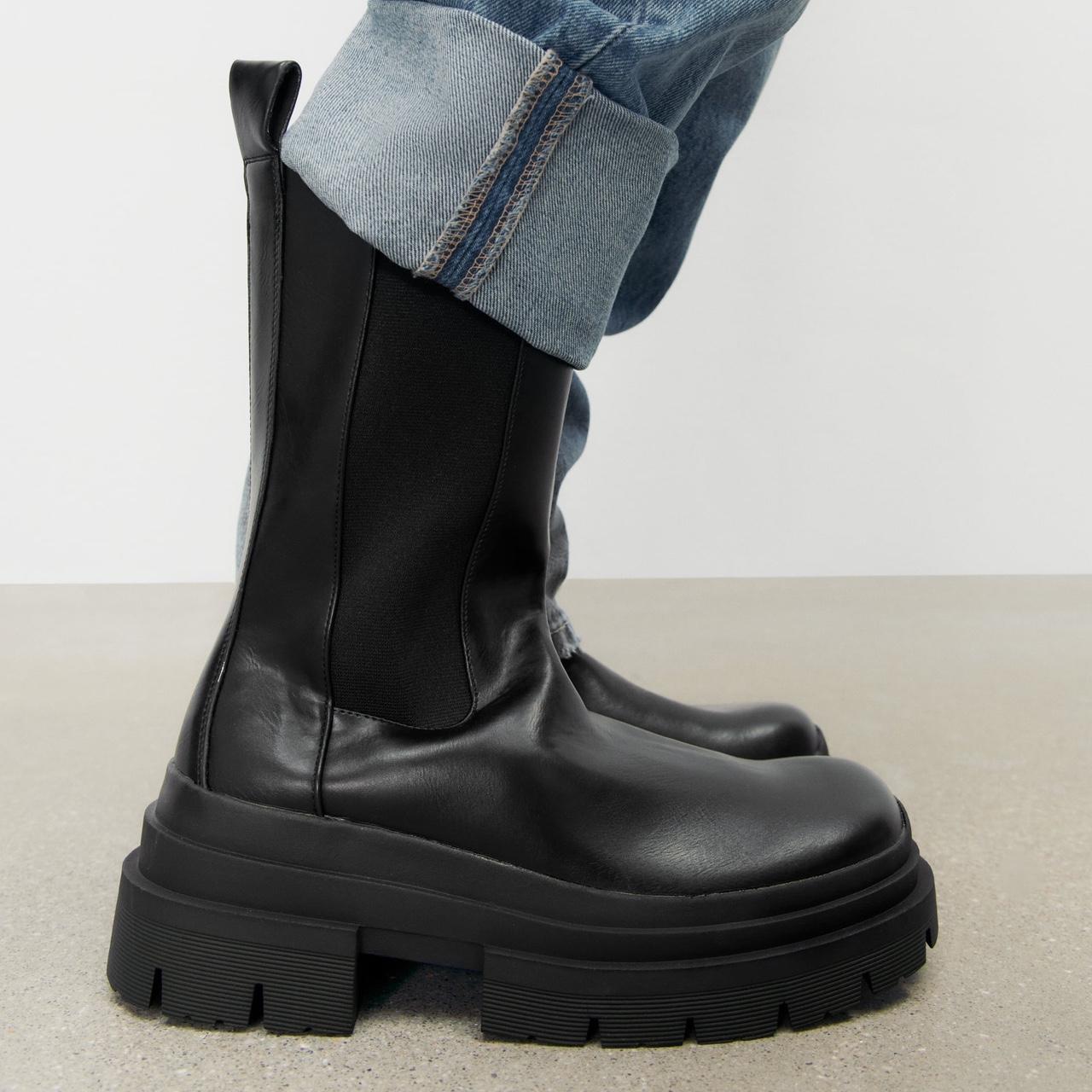 New Zara Low Heeled Lug Sole Black Ankle Boots... - Depop