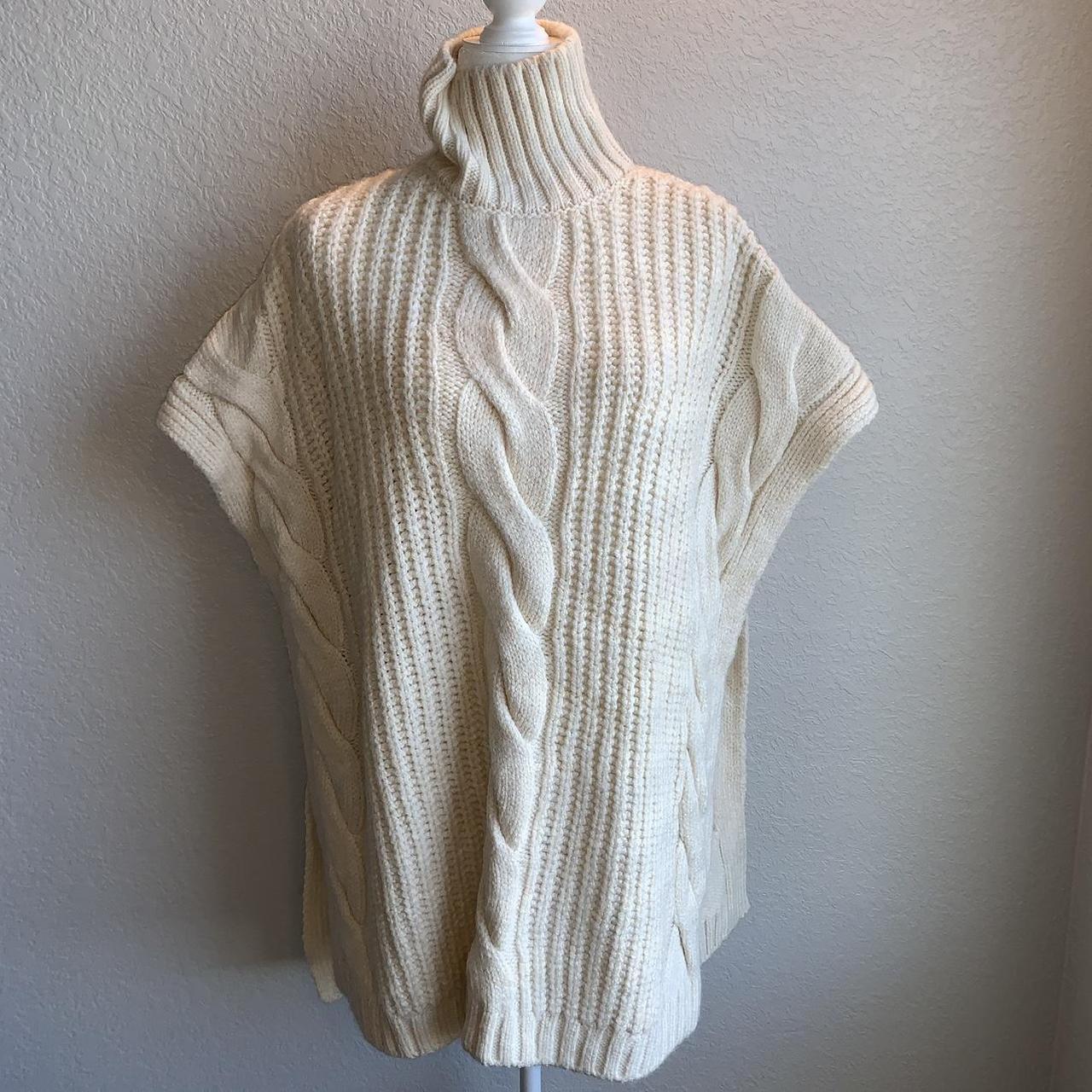 New Zara Cable Knit Cream Cape Poncho Sweater Medium... - Depop