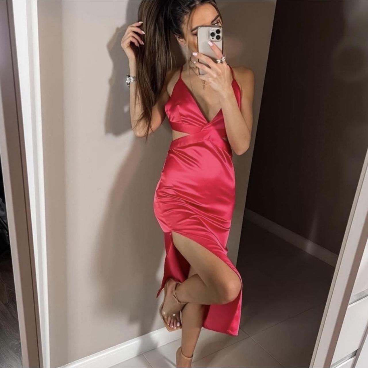 Pink satin cut out dress best sale