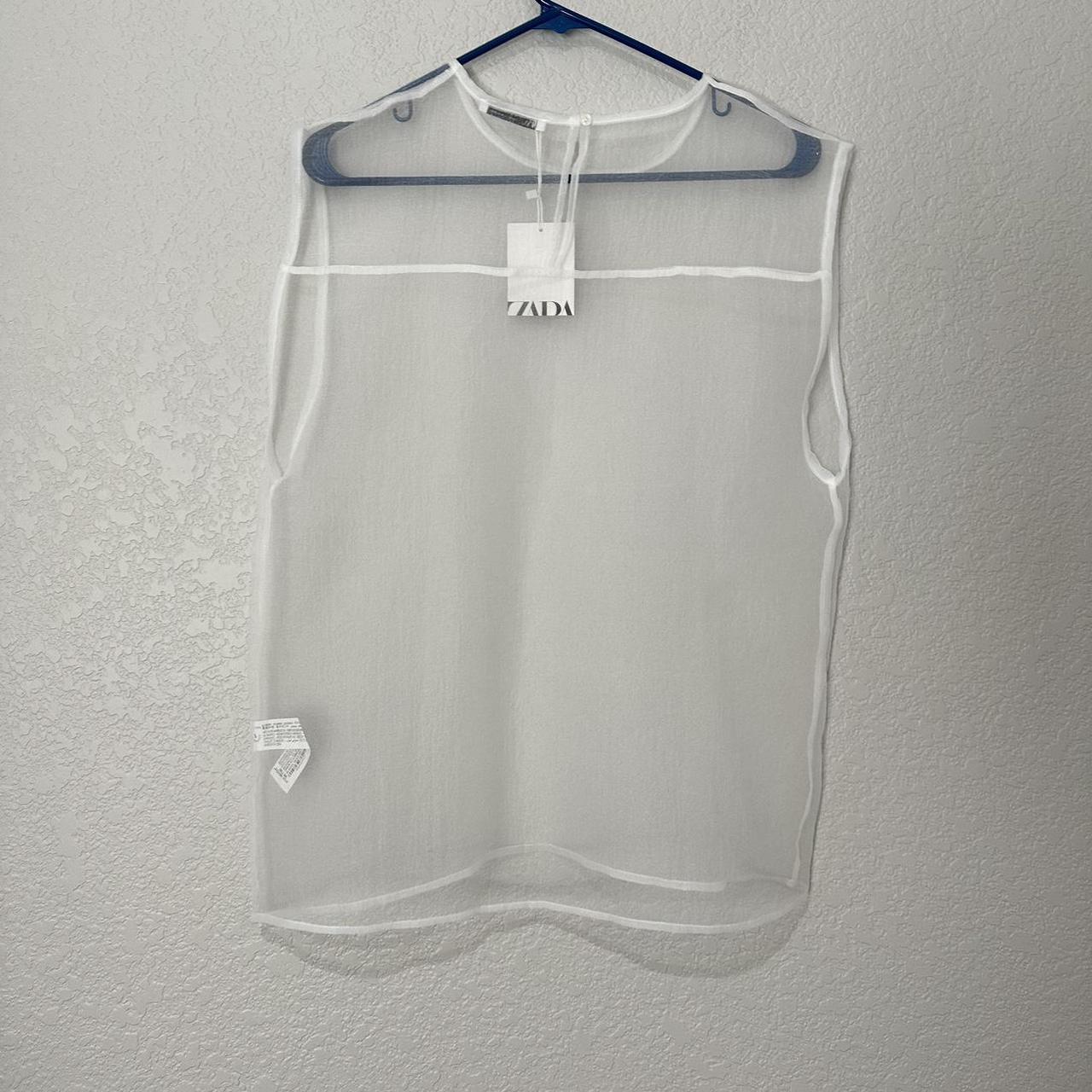 値下げ【新品未使用】MONOHA 24SS Organza sleeveless New Zara Organza White Sheer Sleeveless Top 5644/050 | Depop