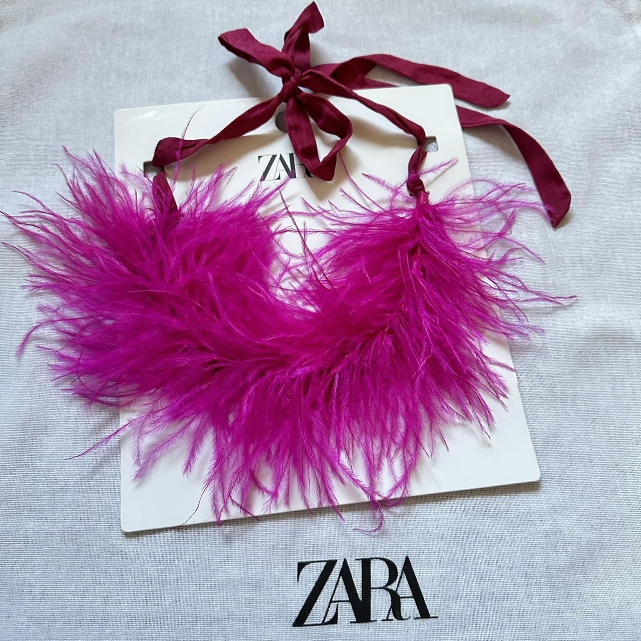 New Zara Pink Fuchsia Feather Choker Collar Necklace - Depop