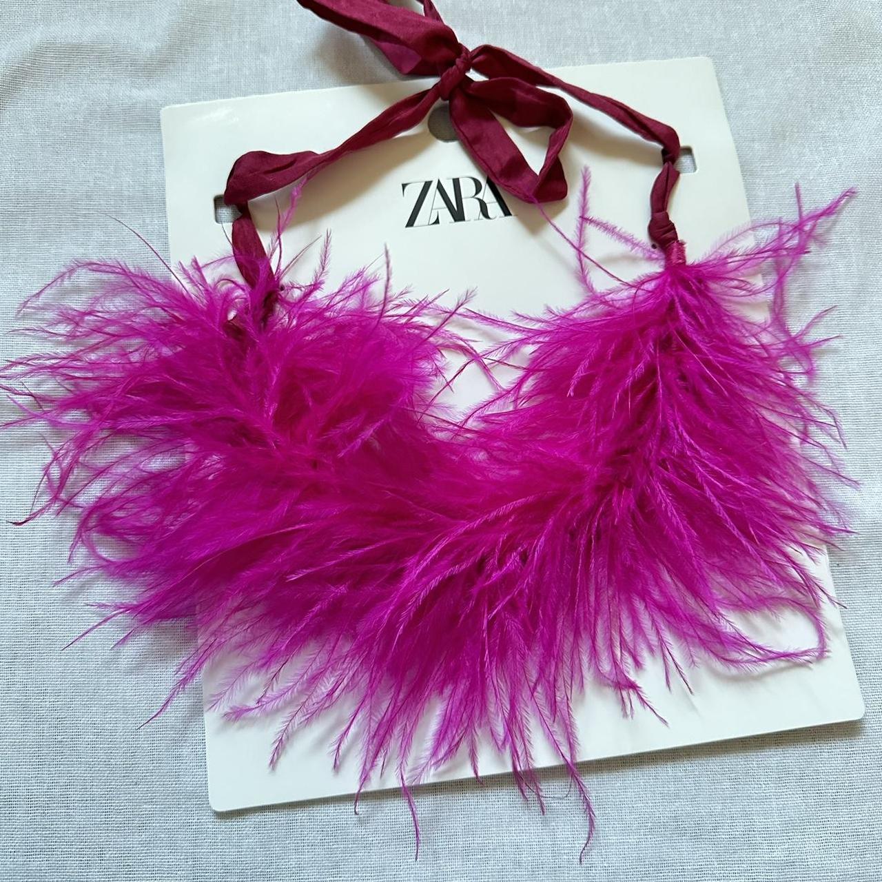 New Zara Pink Fuchsia Feather Choker Collar Necklace - Depop