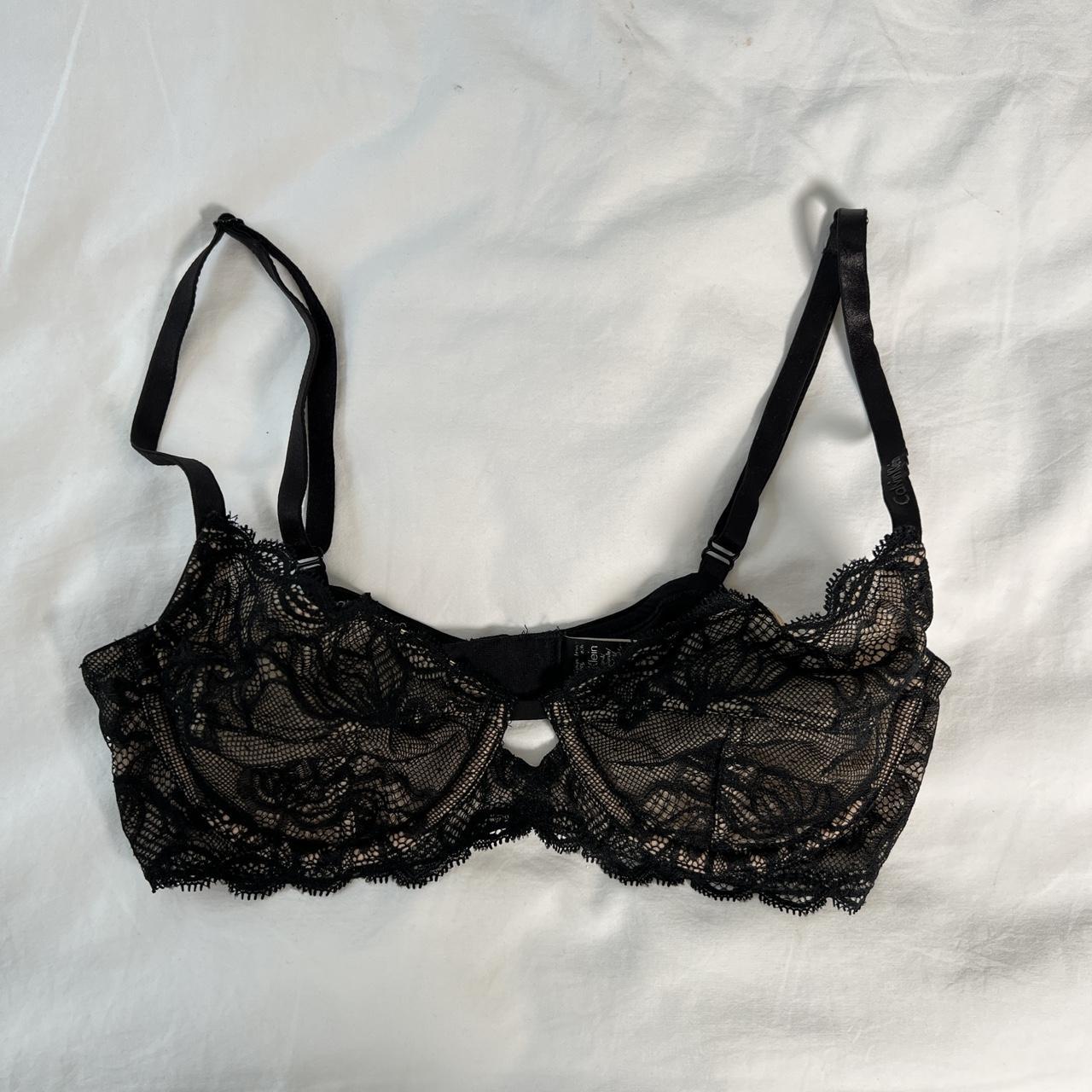 Calvin Klein Women's Black and Tan Bra | Depop