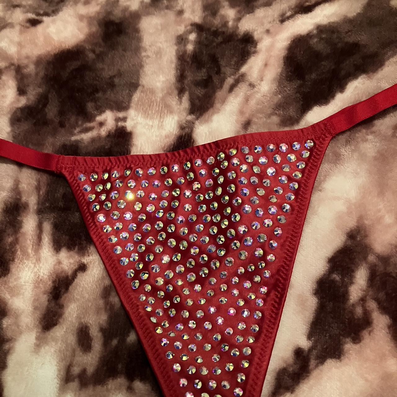 Victorias Secret Red Xs Diamante Embellished Thong Depop