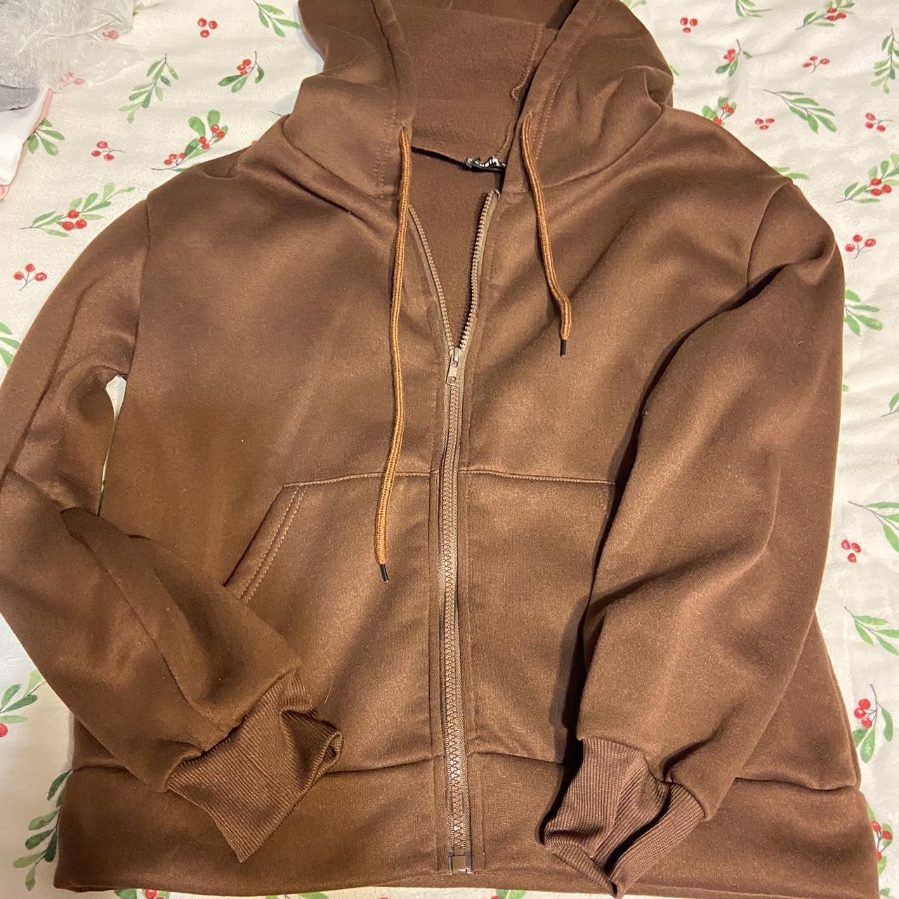 brown zip up hoodie small - Depop