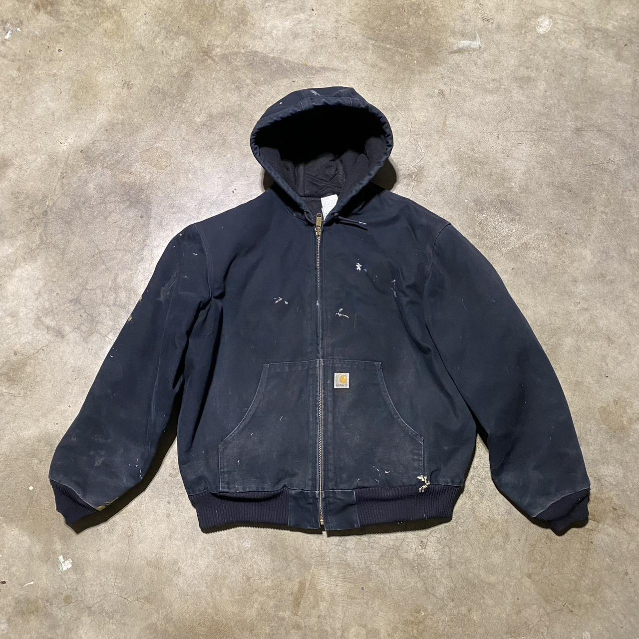 Vintage Black Carhartt Jacket size xl stains are... - Depop