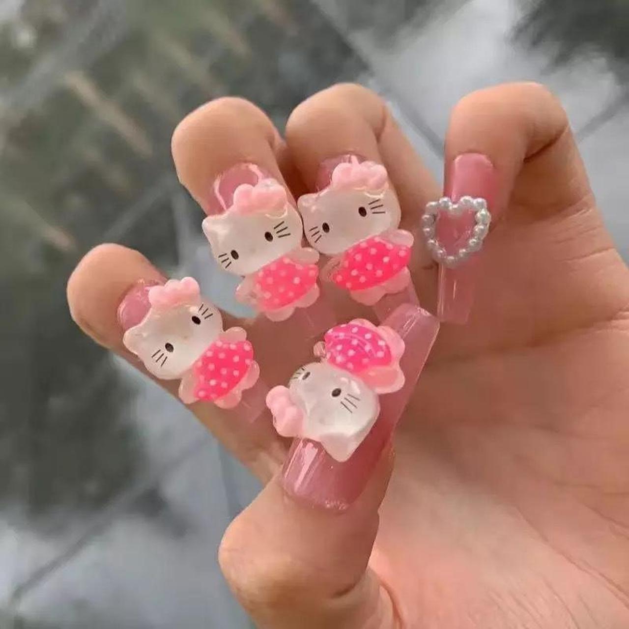 10 Piece Hello Kitty Full Body Kawaii Nail Charms  - Depop