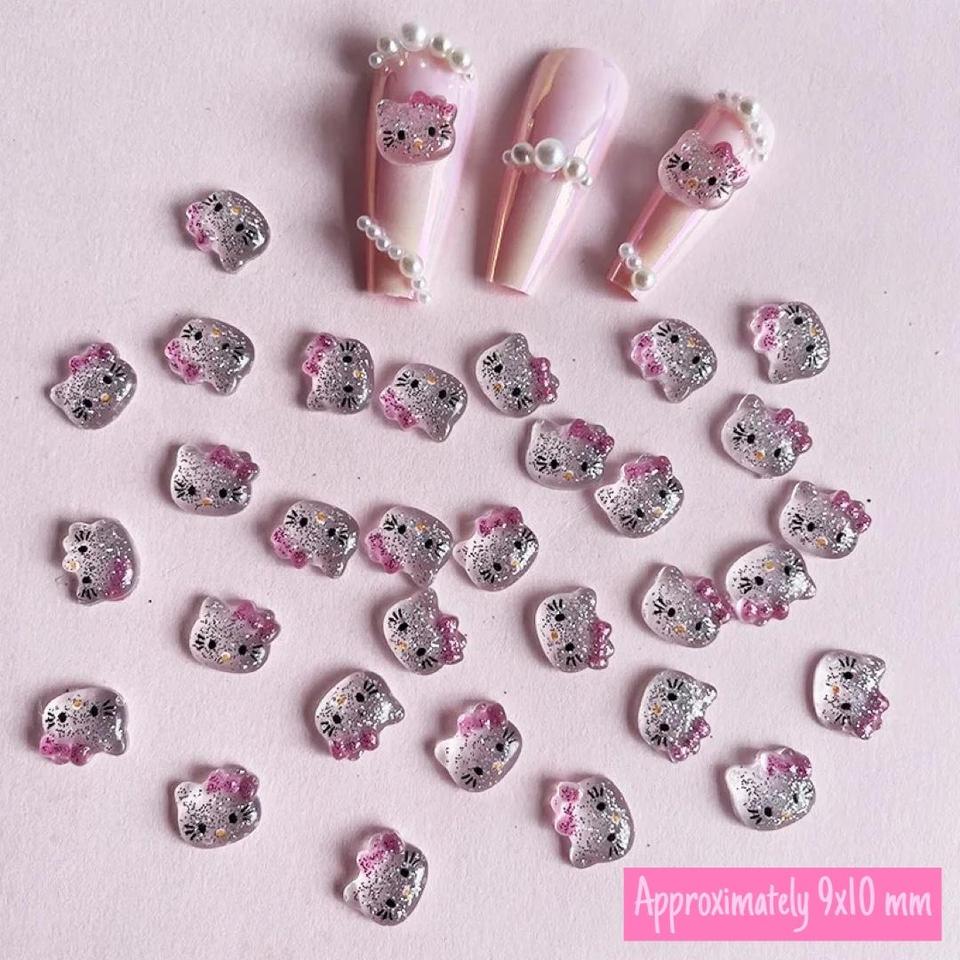 10 Piece Hello Kitty Full Body Kawaii Nail Charms  - Depop