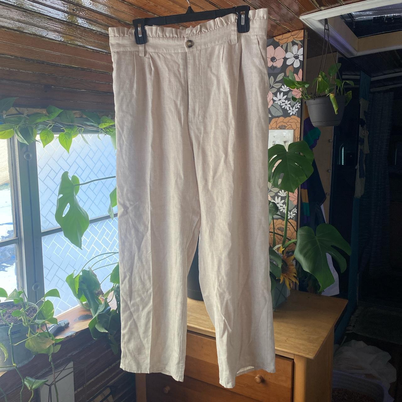 Off White/Cream linen pants By Lulus Features: Belt... - Depop