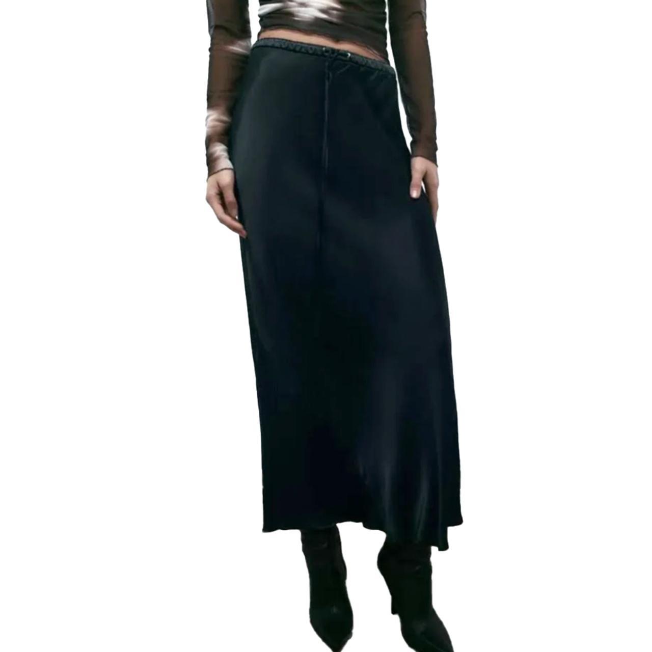 New Zara Black Satin Effect Long Skirt In Womens Depop