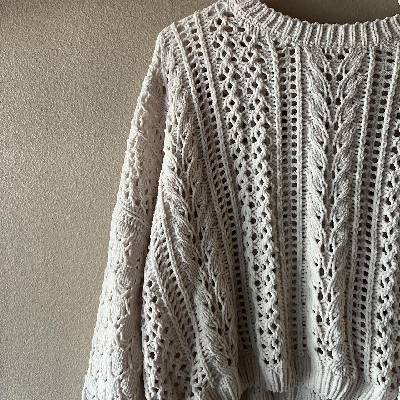 cream chunky crochet knit forever 21 sweater... - Depop