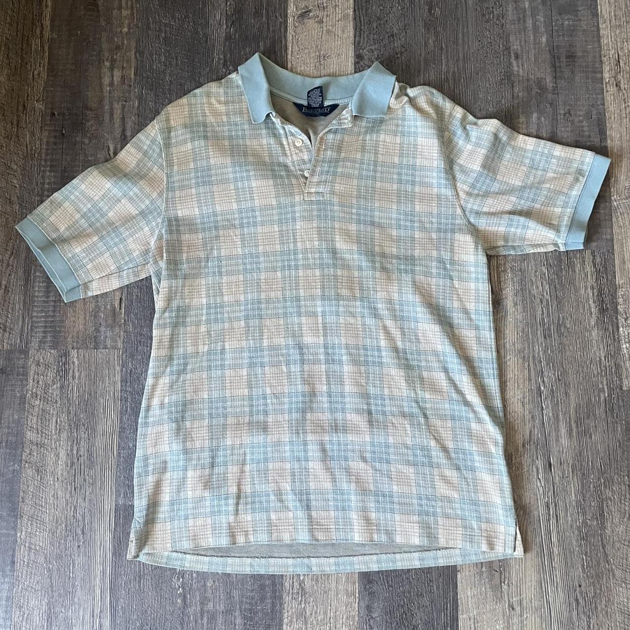 Lands' End Men's Blue and Cream Poloshirts Depop