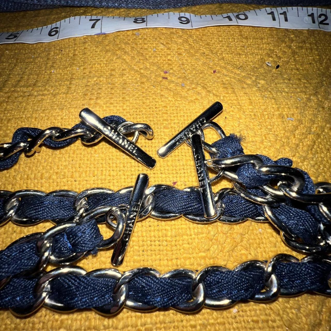 Chanel Women's Navy and Silver Belt Depop