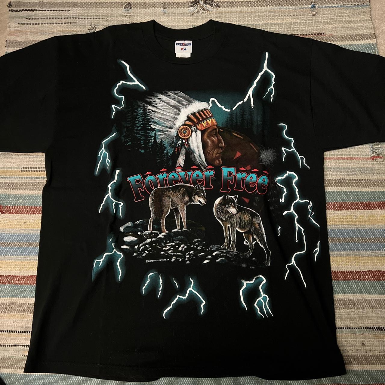 Vintage American Thunder Forever Free Wolf tee... - Depop