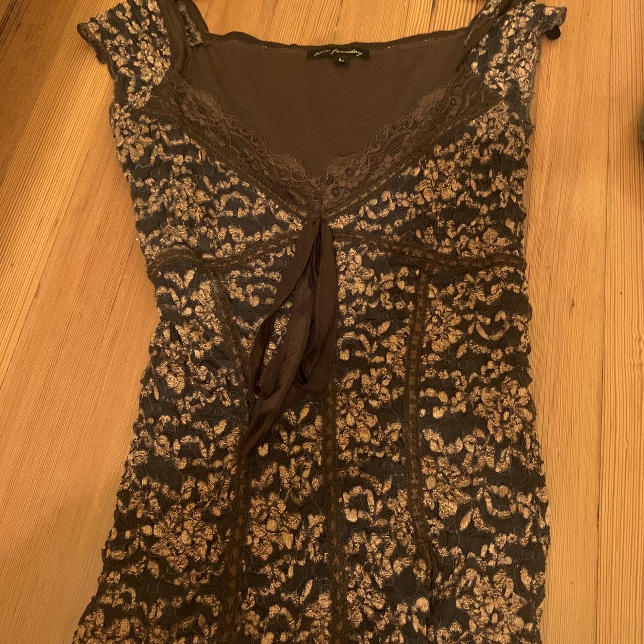 Ann Ferriday brown and black lace top w bow detail Depop