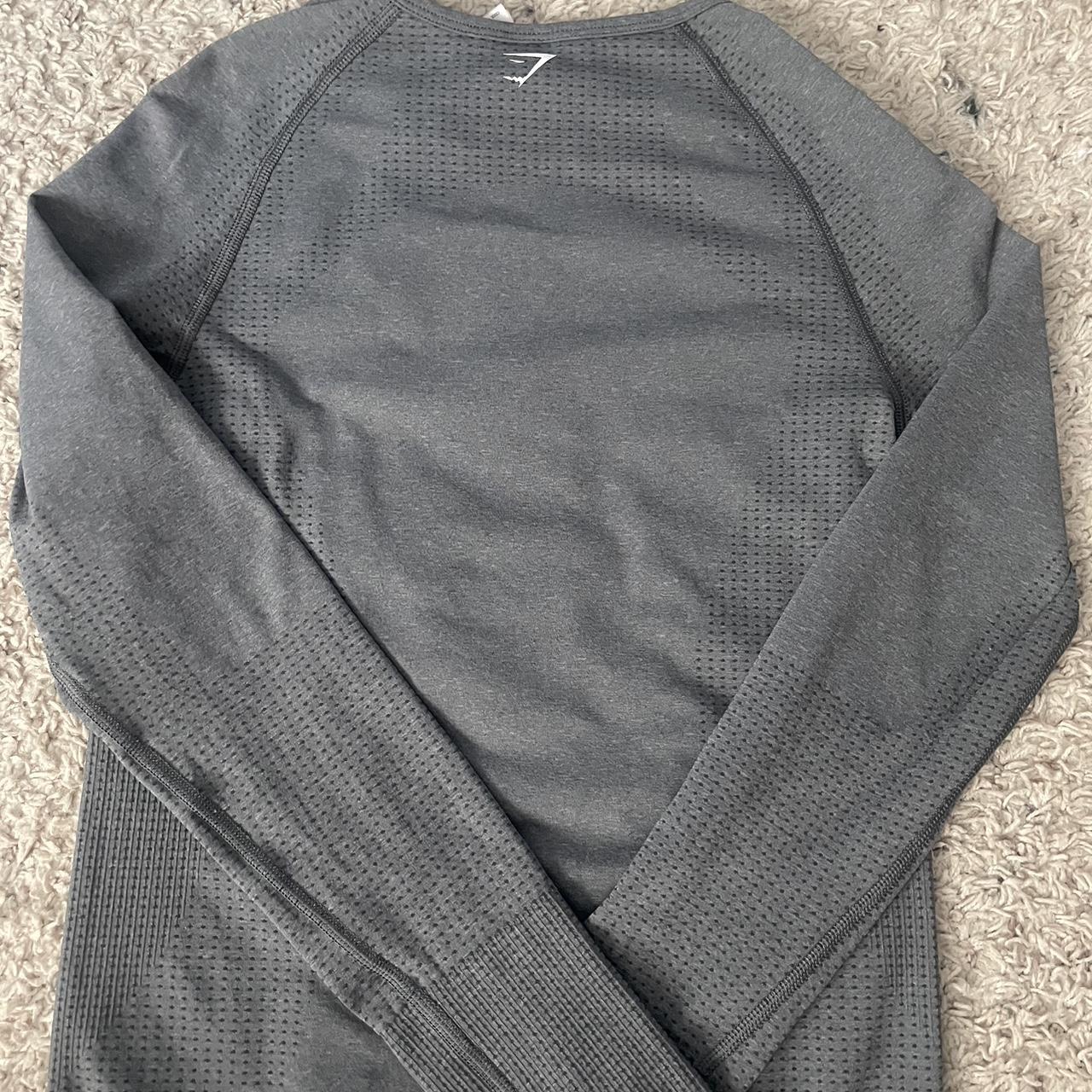 Grey gym shark full length workout top great... - Depop