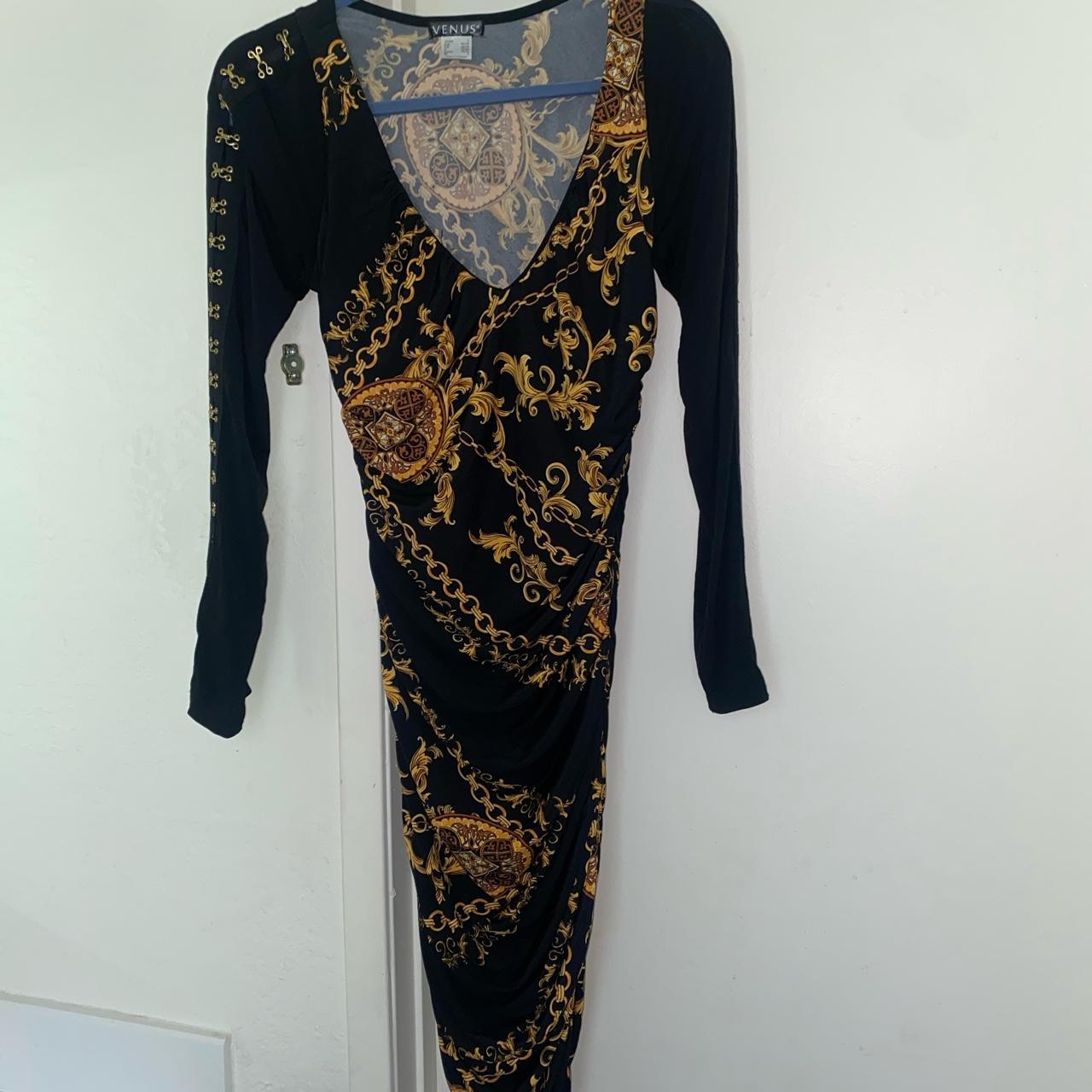 Venus black sale and gold dress