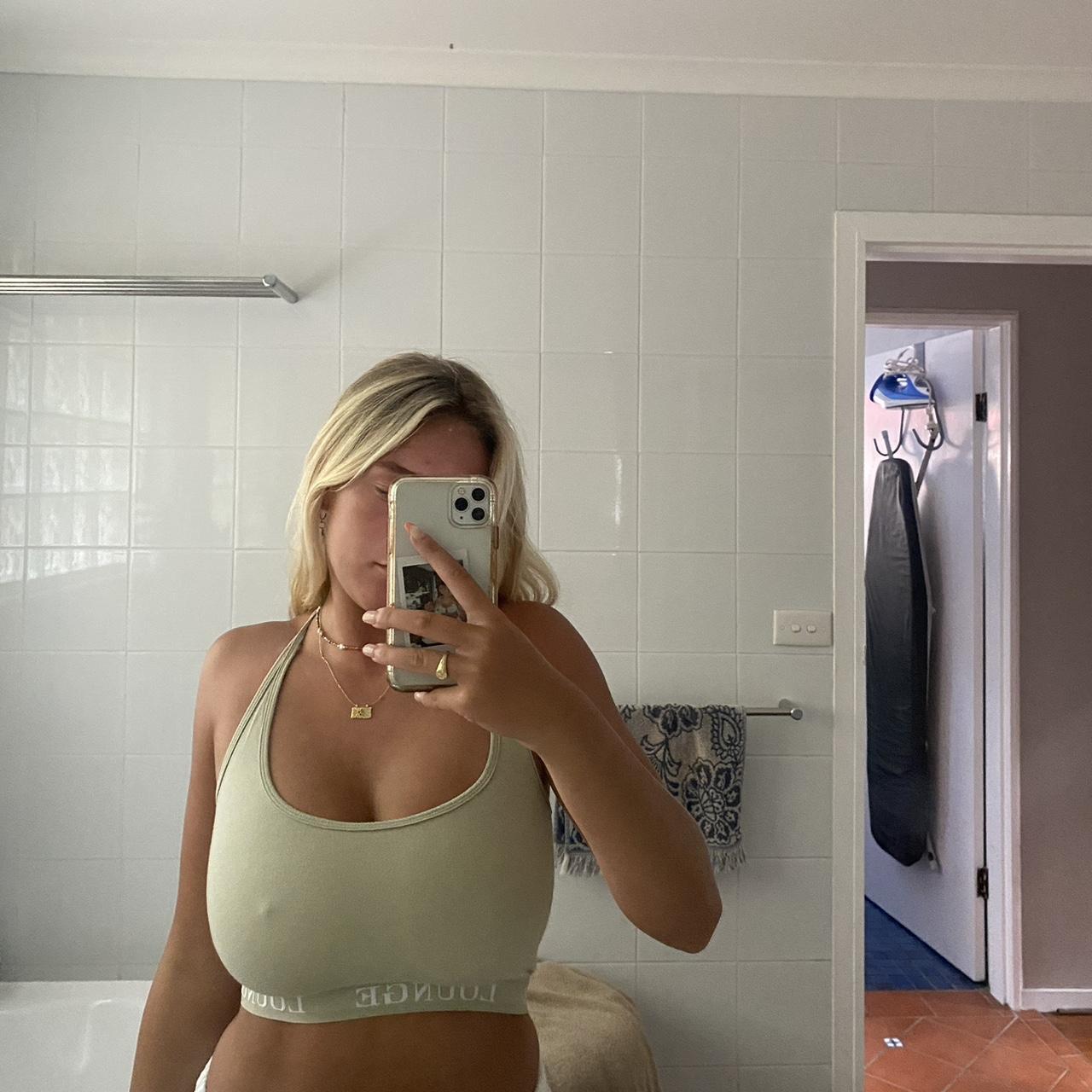 Lounge underwear sage green cross body crop - Depop