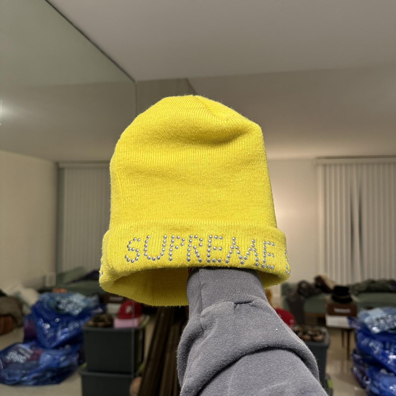 Yellow Supreme Studded Beanie 100 Acrylic in very Depop