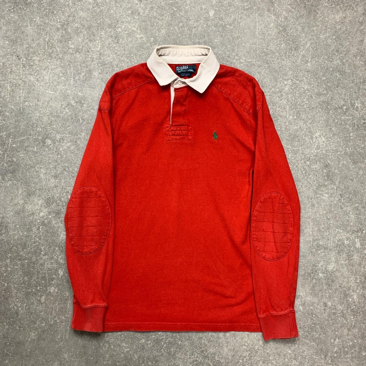 Men's Vintage Ralph Lauren Red Rugby Shirt Men's... Depop