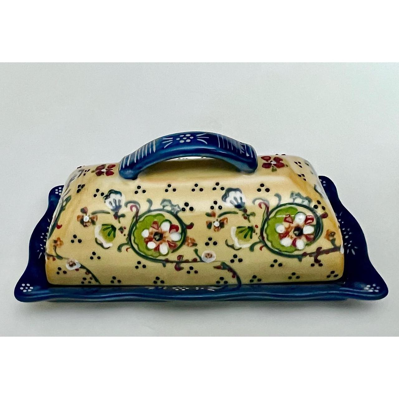 Anthropologie Lyna Covered Butter Dish. Blue &... Depop