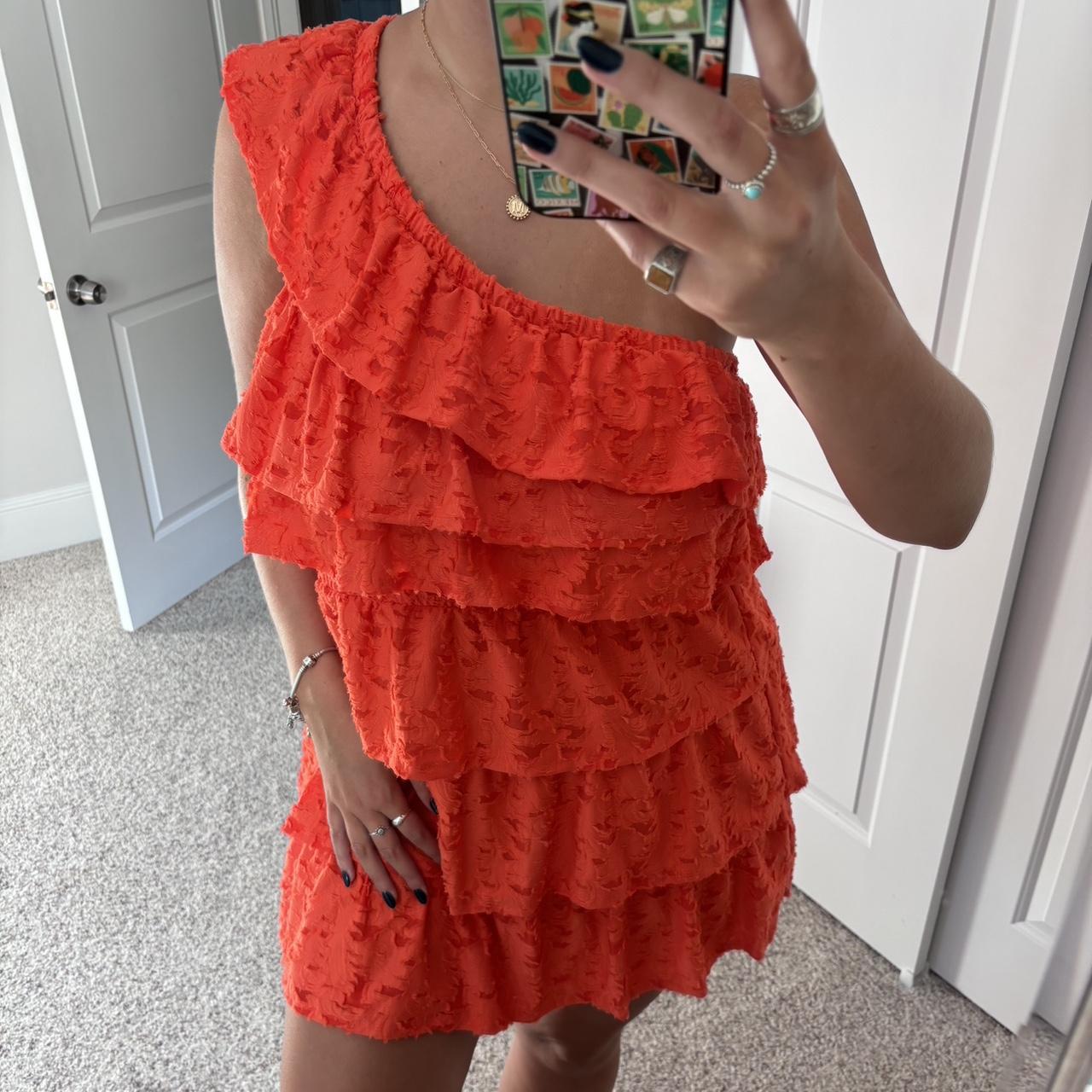 lauren conrad orange red ruffle tiered one shoulder. Depop