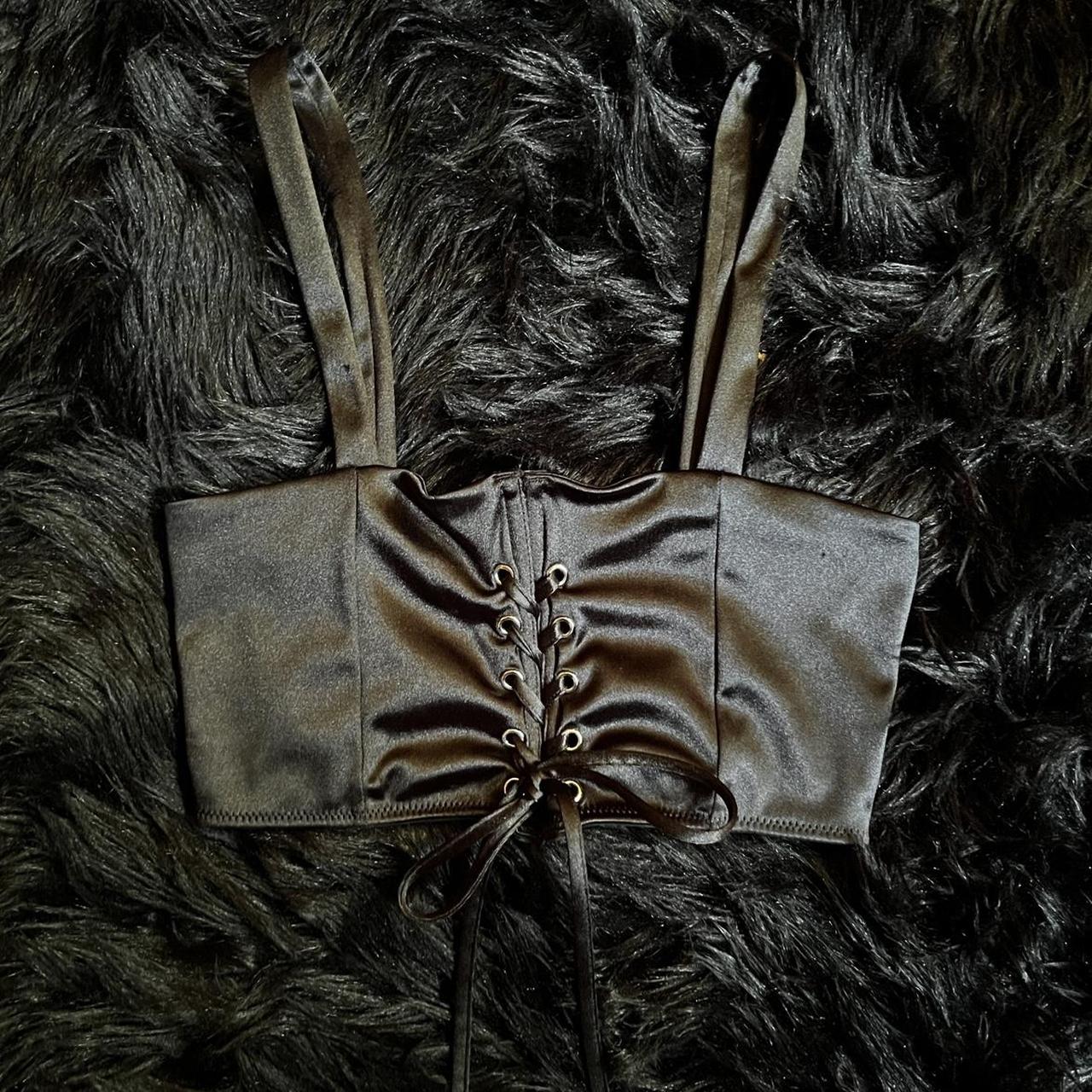Satin Lace-Up Bralette 🖤 Gently used without tags 🖤... - Depop