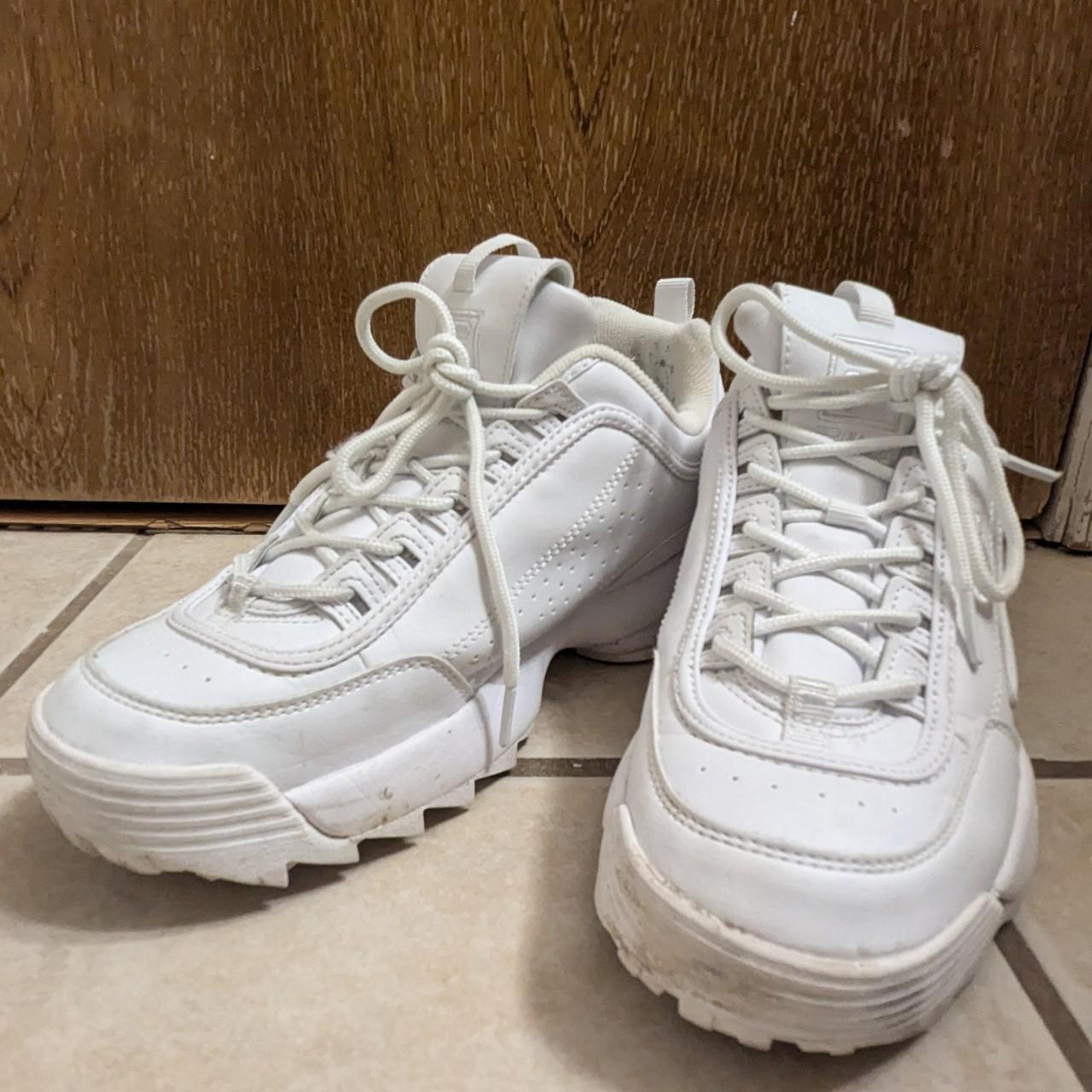 Gently used chunky all white Filas Only worn about. Depop