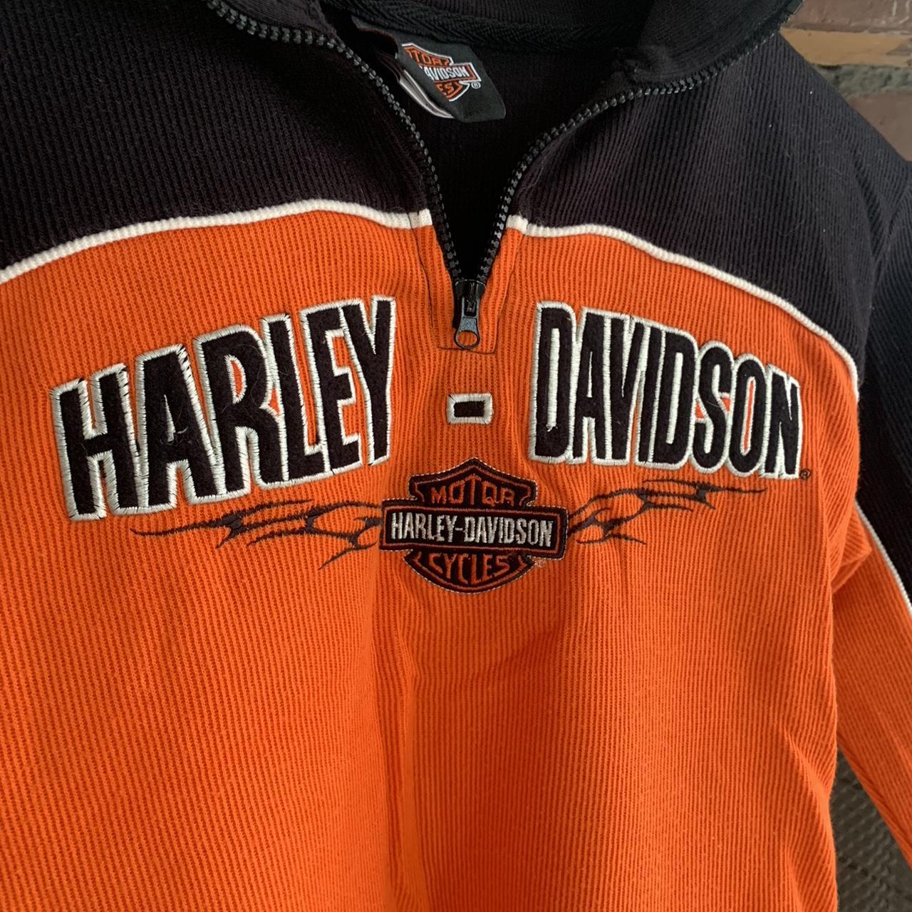 Harley Davidson Orange and Black Sweatshirt | Depop