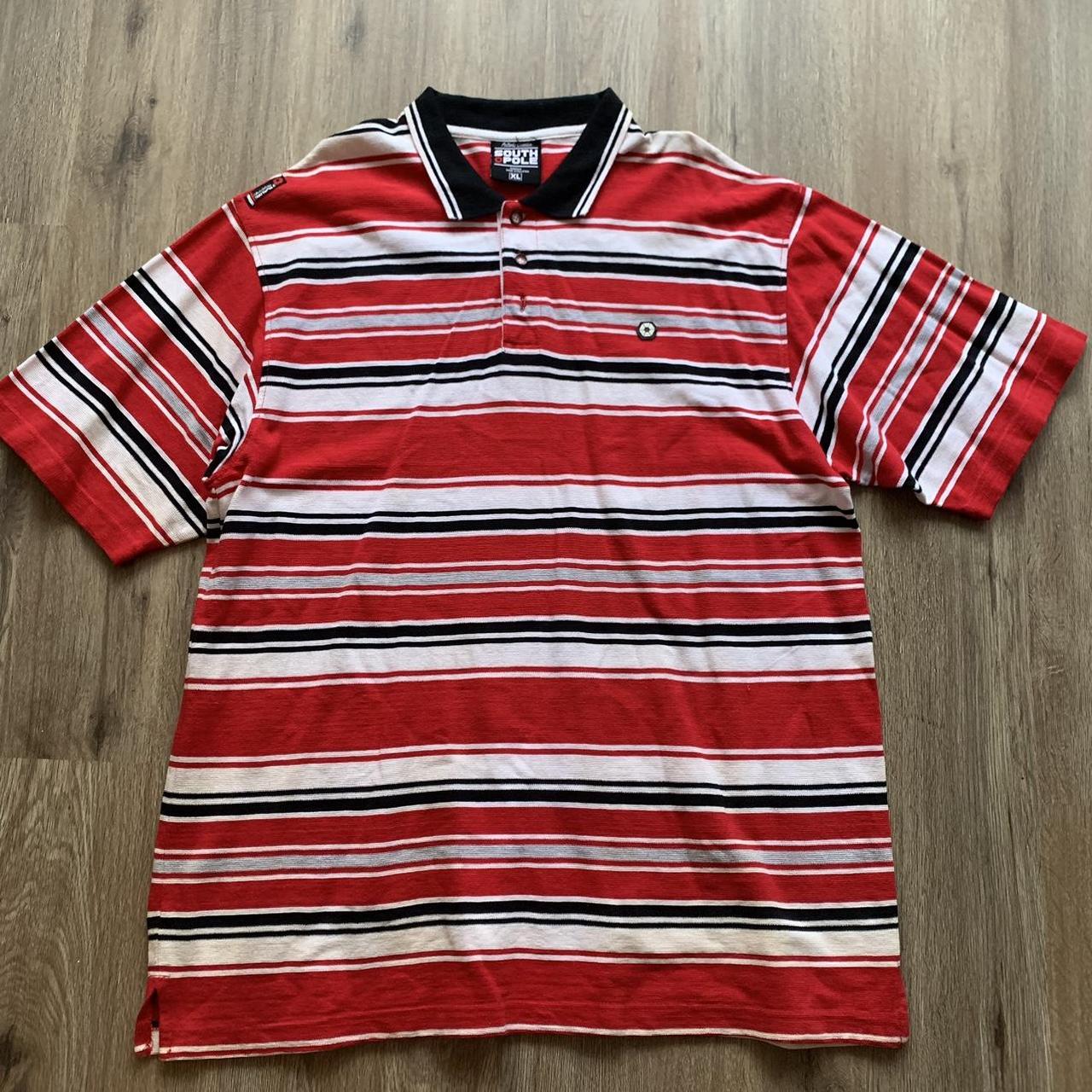 Y2k South Pole striped logo polo shirt tagged size... - Depop