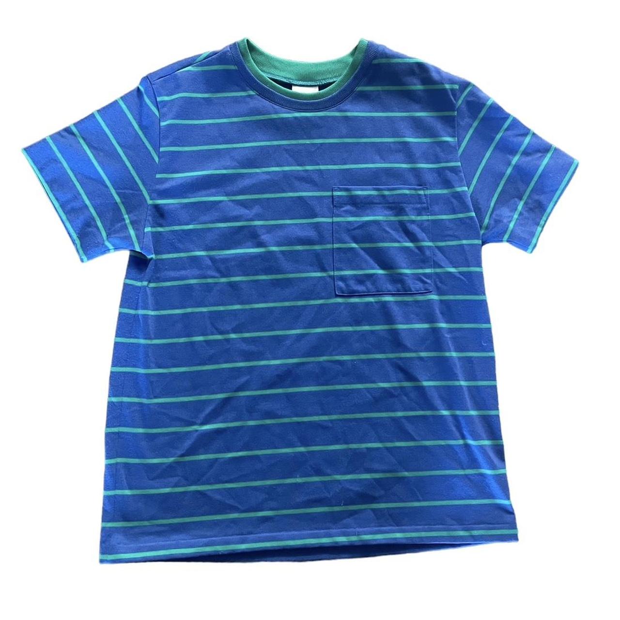 striped tee shirt blue green (Size S/M)(Shipping is... Depop