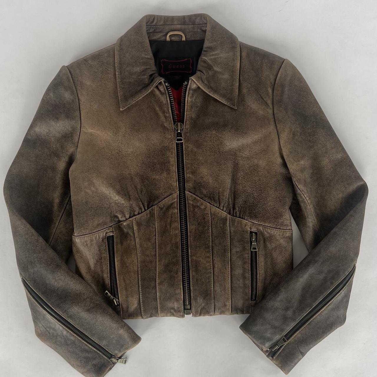 Vintage Brown Guess Leather Jacket Women’s small... Depop