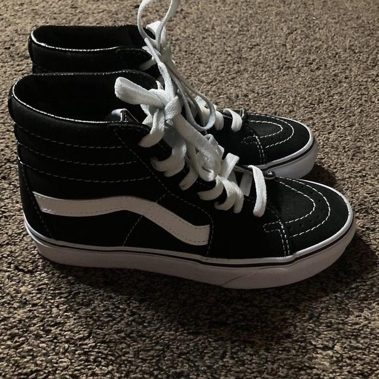 Black and white vans high top classic shoes, size... - Depop