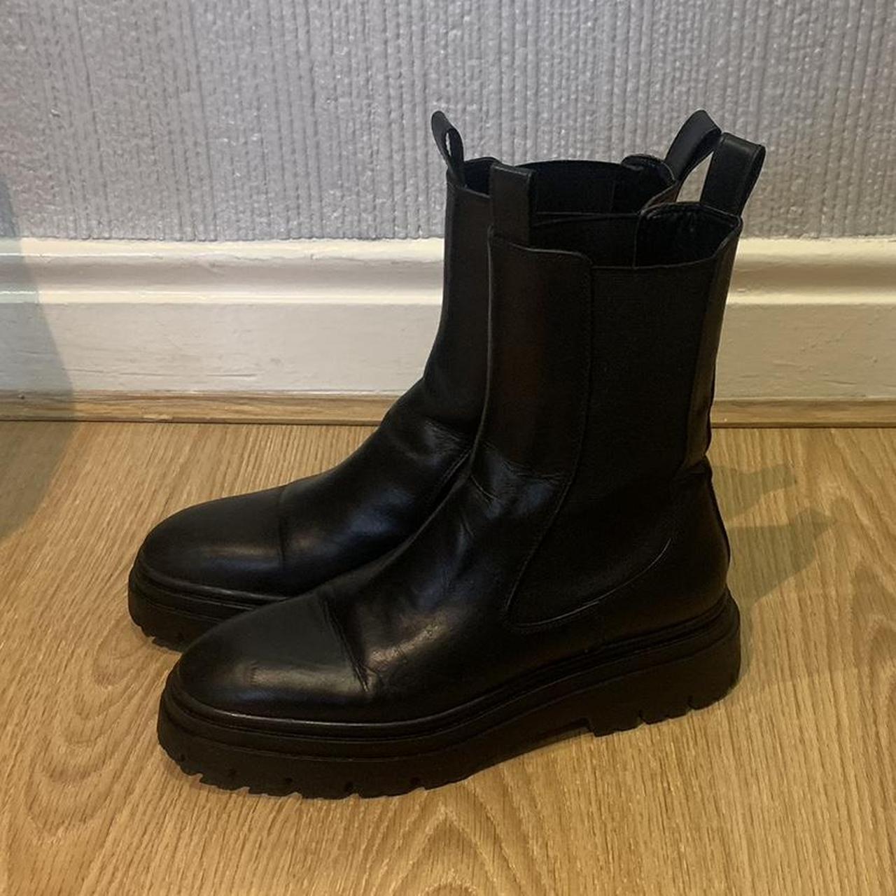 Black chunky Zara boots size 7, selling because... - Depop