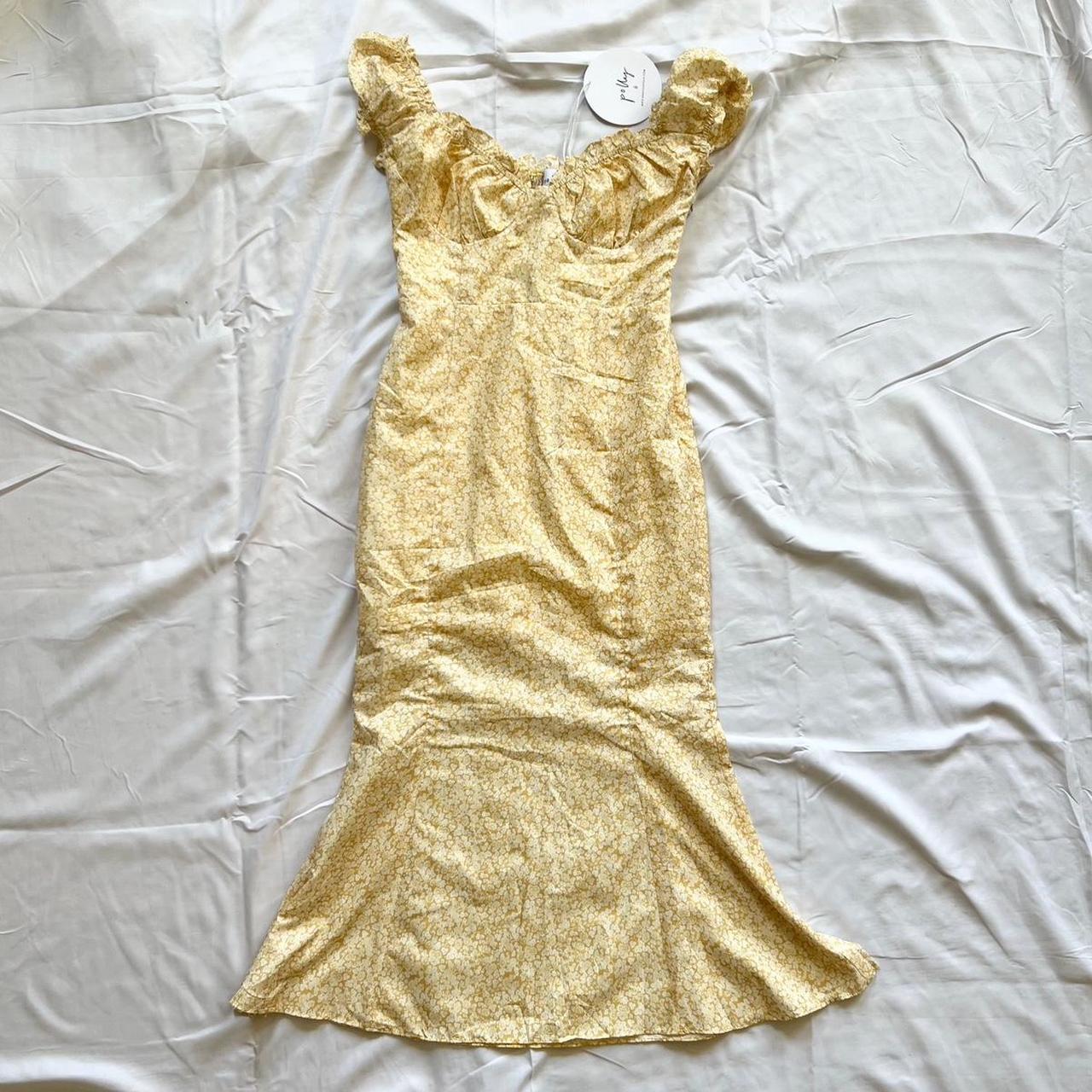 Princess Polly Women's Yellow and White Dress | Depop