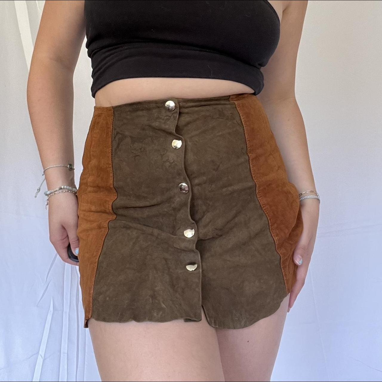 vintage 60s 70s genuine suede color block mini skirt