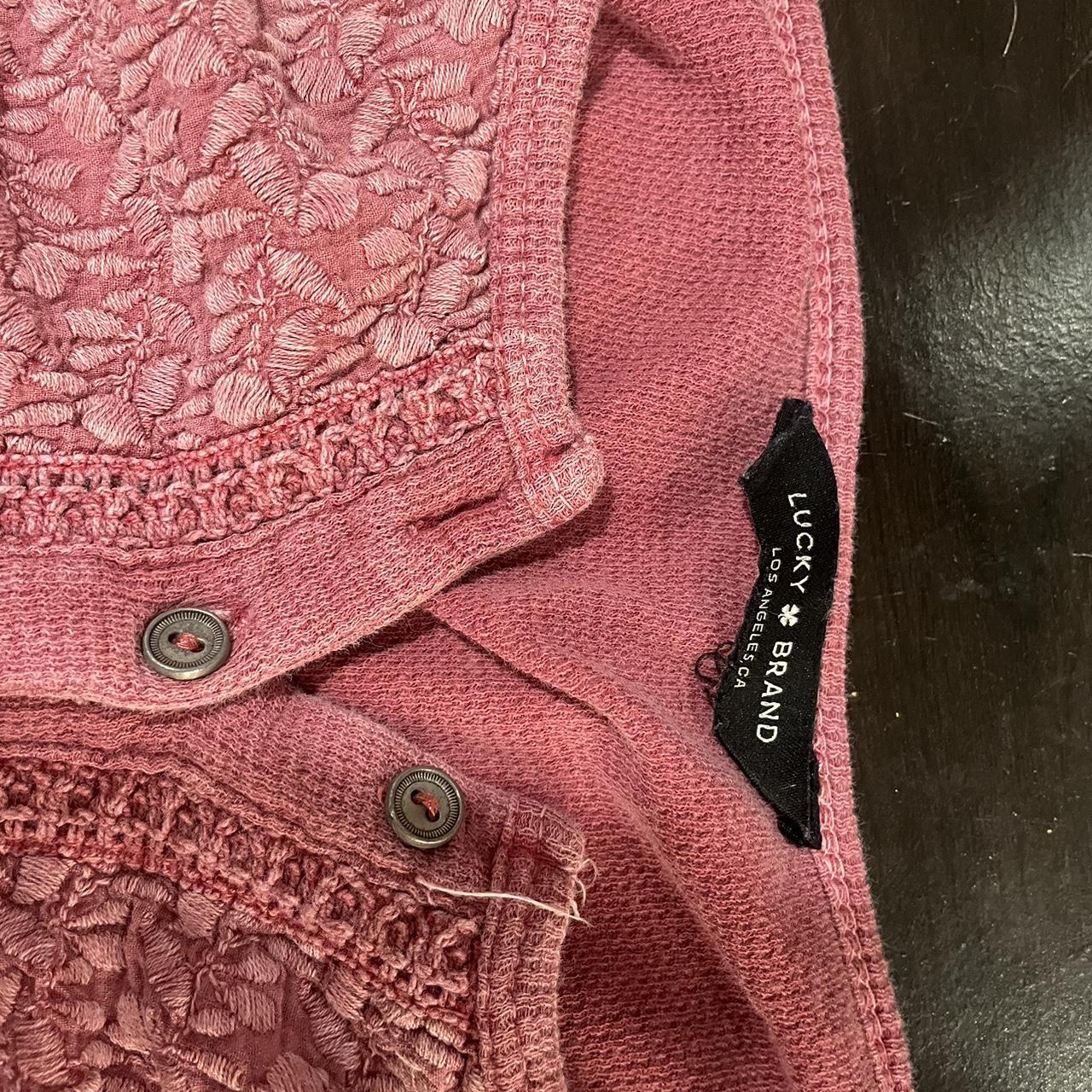 Long-sleeve Lucky Brand floral pink henley tee - Depop