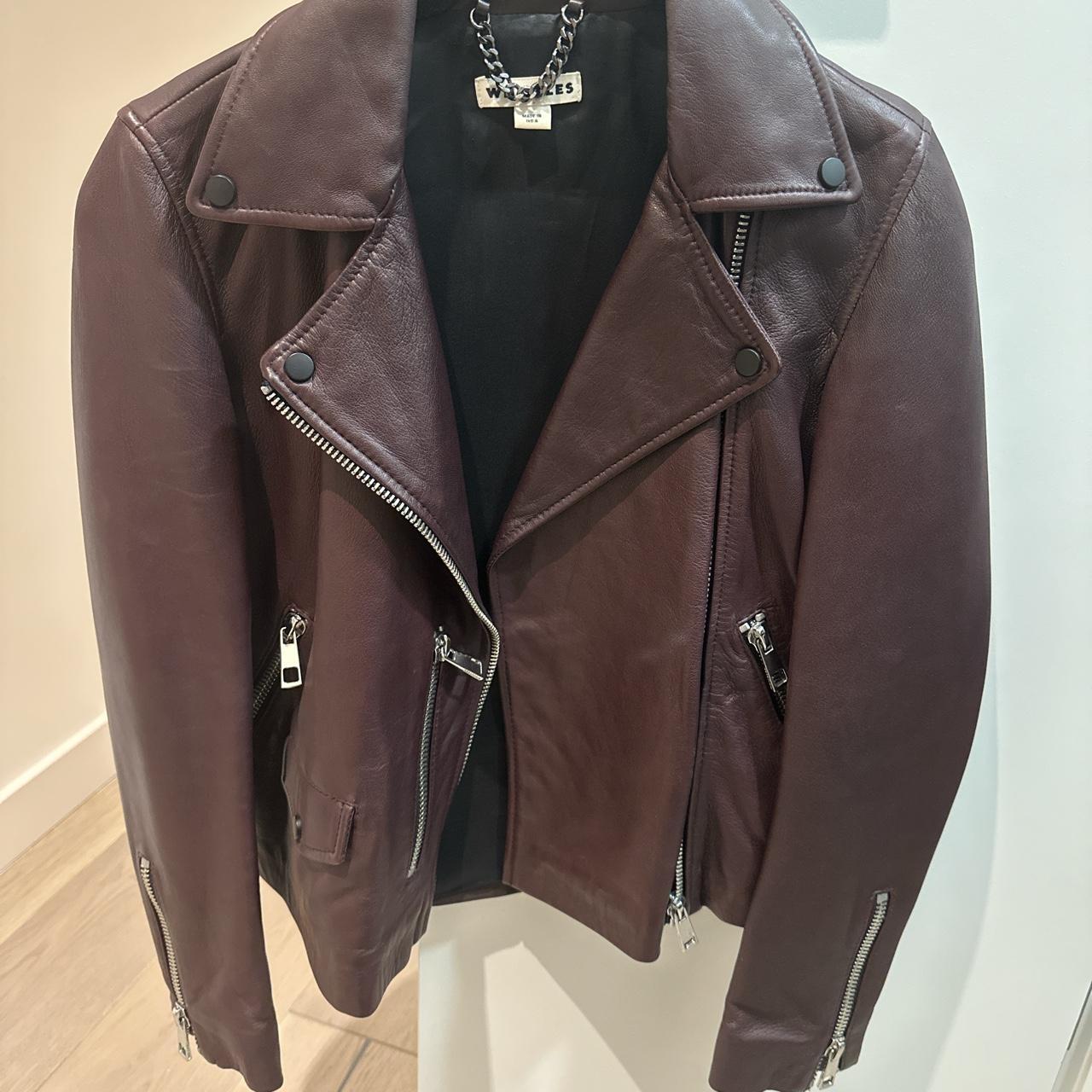 Whistles burgundy brown leather jacket Size 4 only... Depop