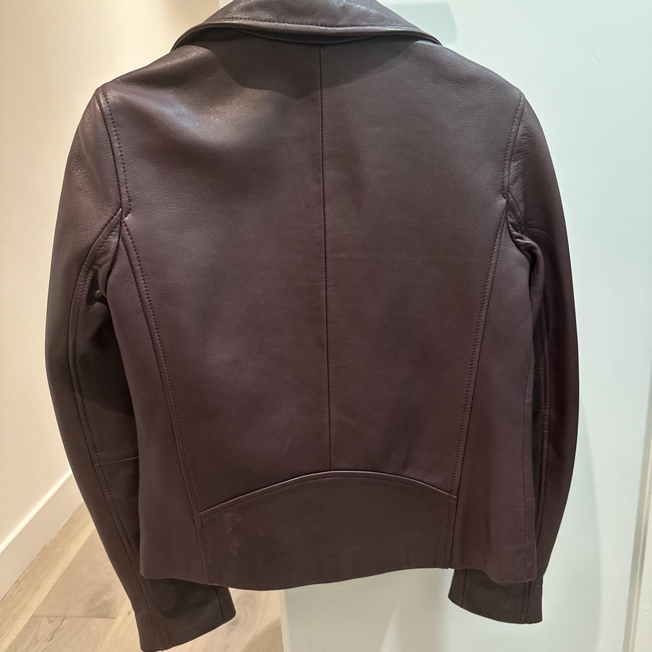 Whistles burgundy brown leather jacket Size 4 only... Depop