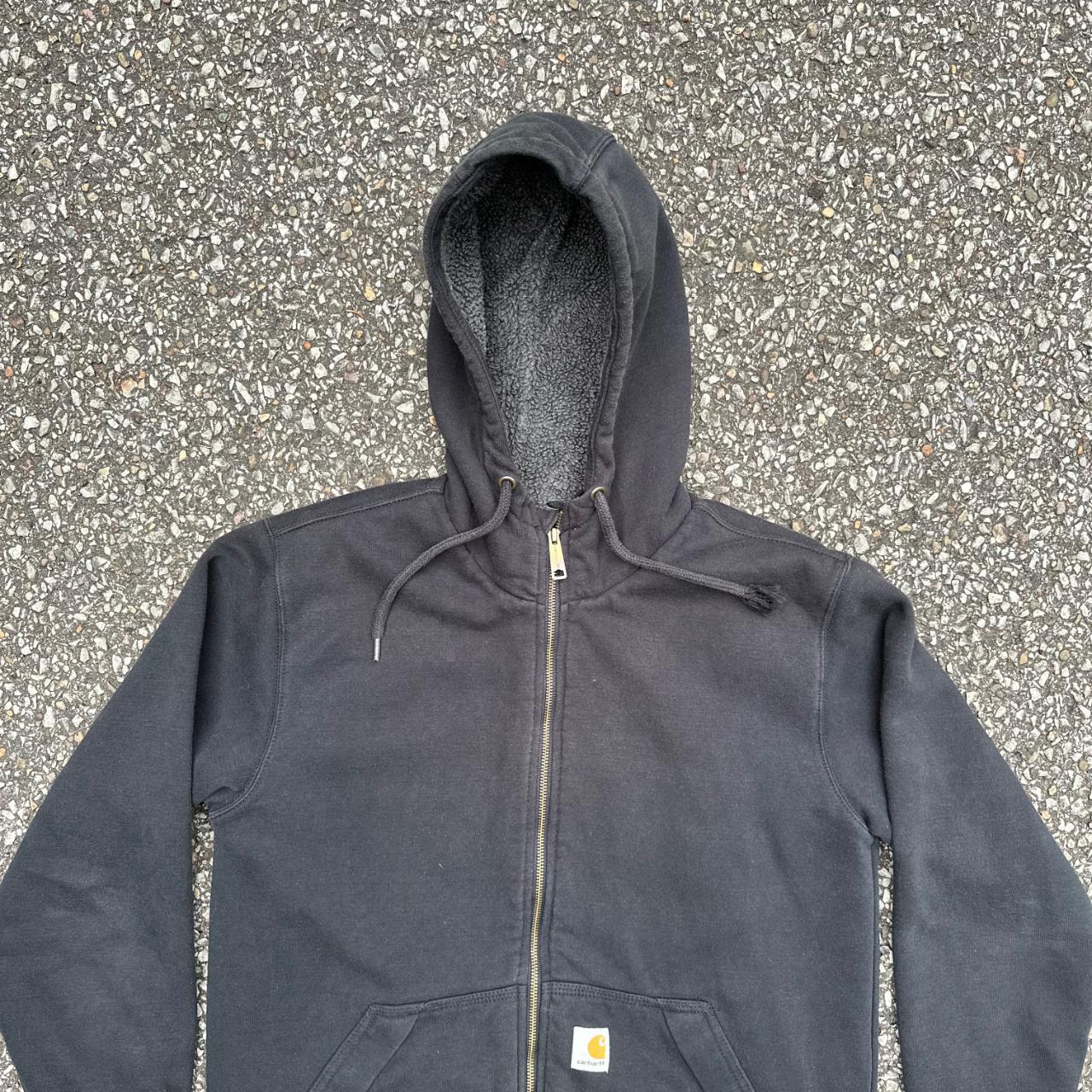 Black Carhartt Zip Up Hoodie Shearling Lined No... - Depop