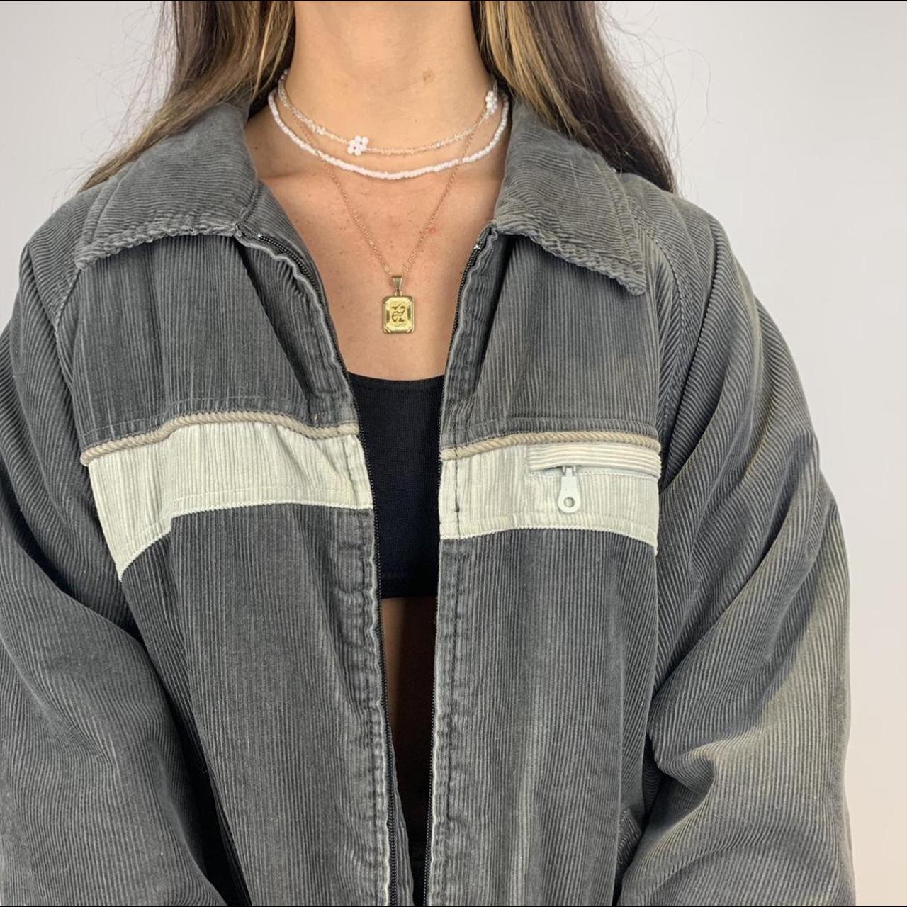 Vintage corduroy jacket, grey and white with cream... - Depop