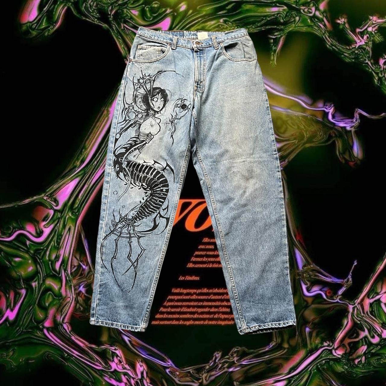 y2k jeans🕷️ Hand painted with acrylic fabric paint. | Depop