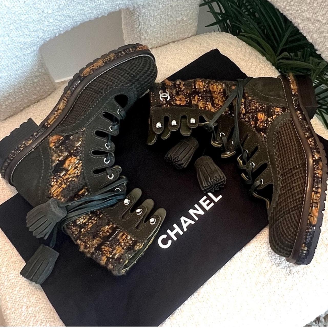 Chanel shops tweed combat boots