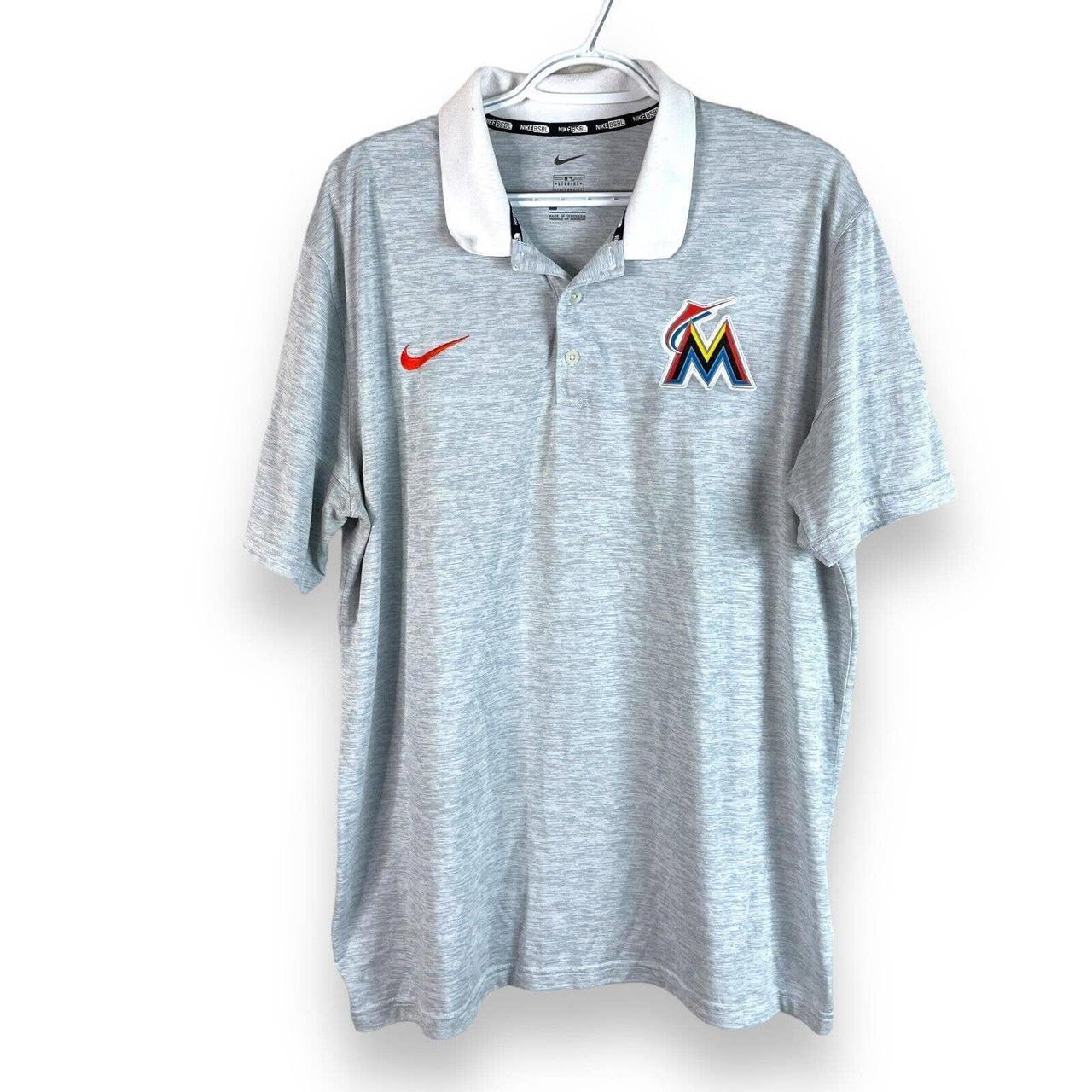 Miami Marlins Polo Shirt Good condition lightly - Depop