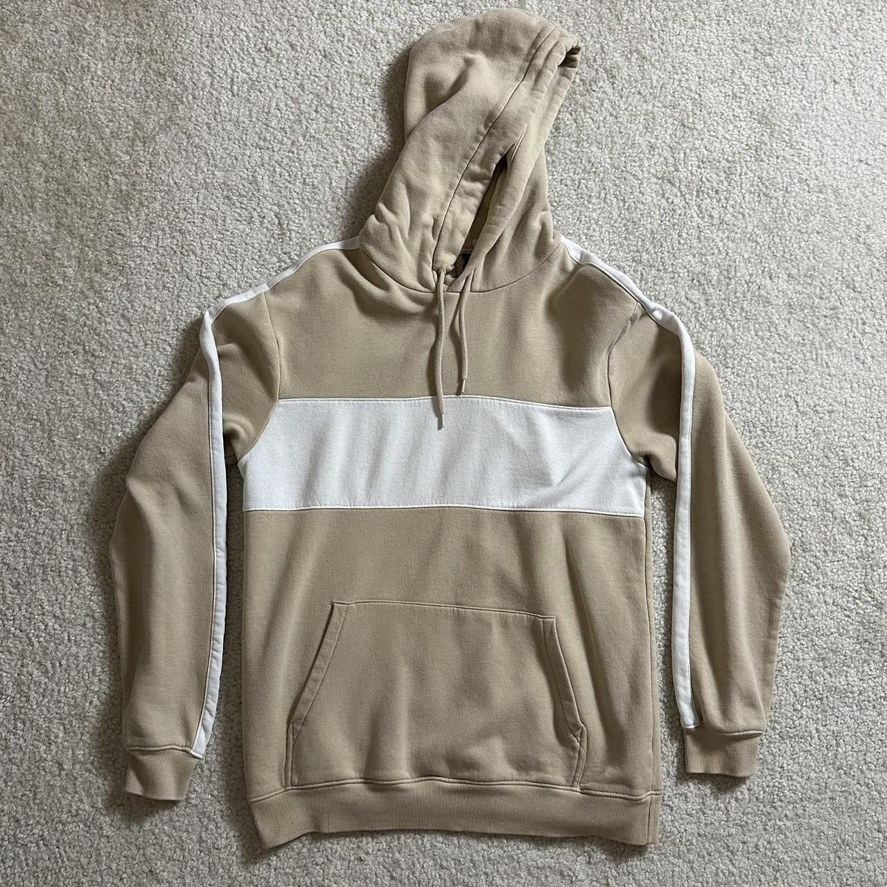 H M Cream and White Striped Hoodie Size Medium