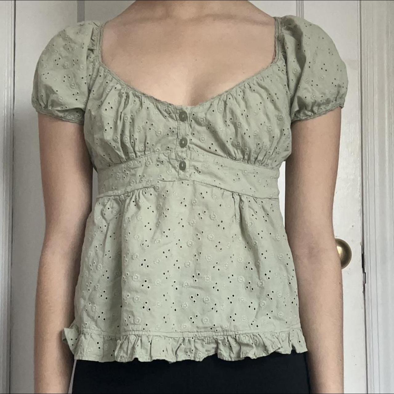 REPOP brandy melville green blair floral eyelet top... Depop